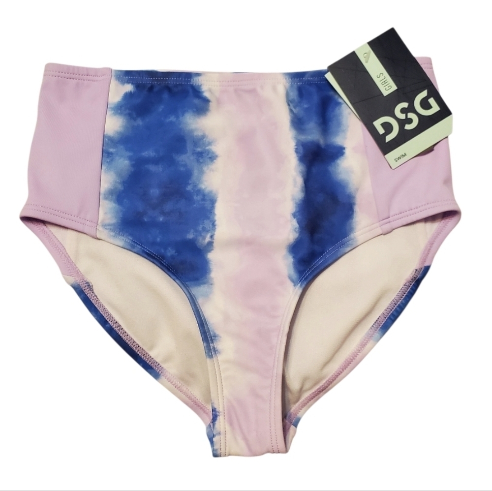NWT DSG Girl's High Waist Tie Dye Swimsuit Bottoms M 8-10